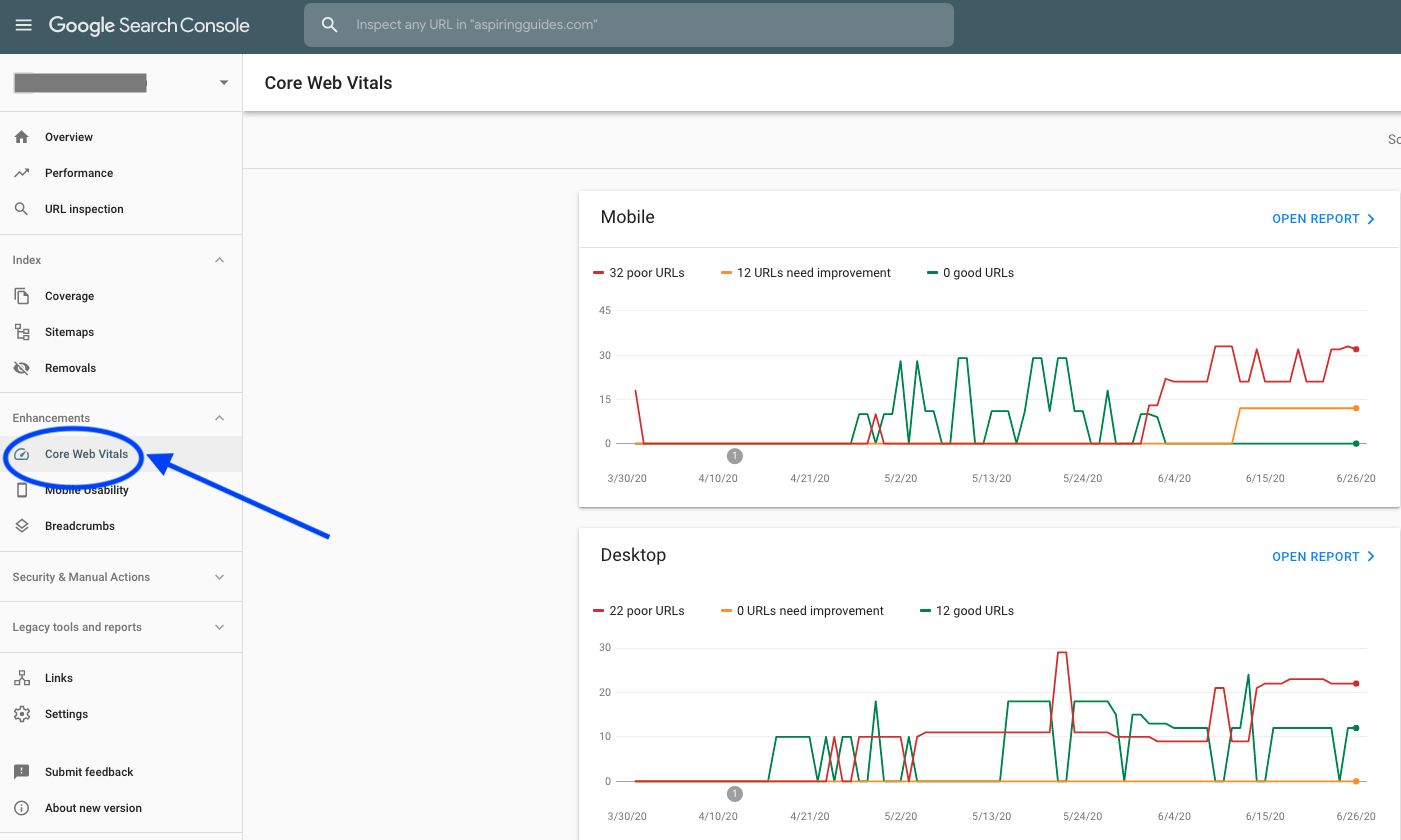 Core web vitals in google search console